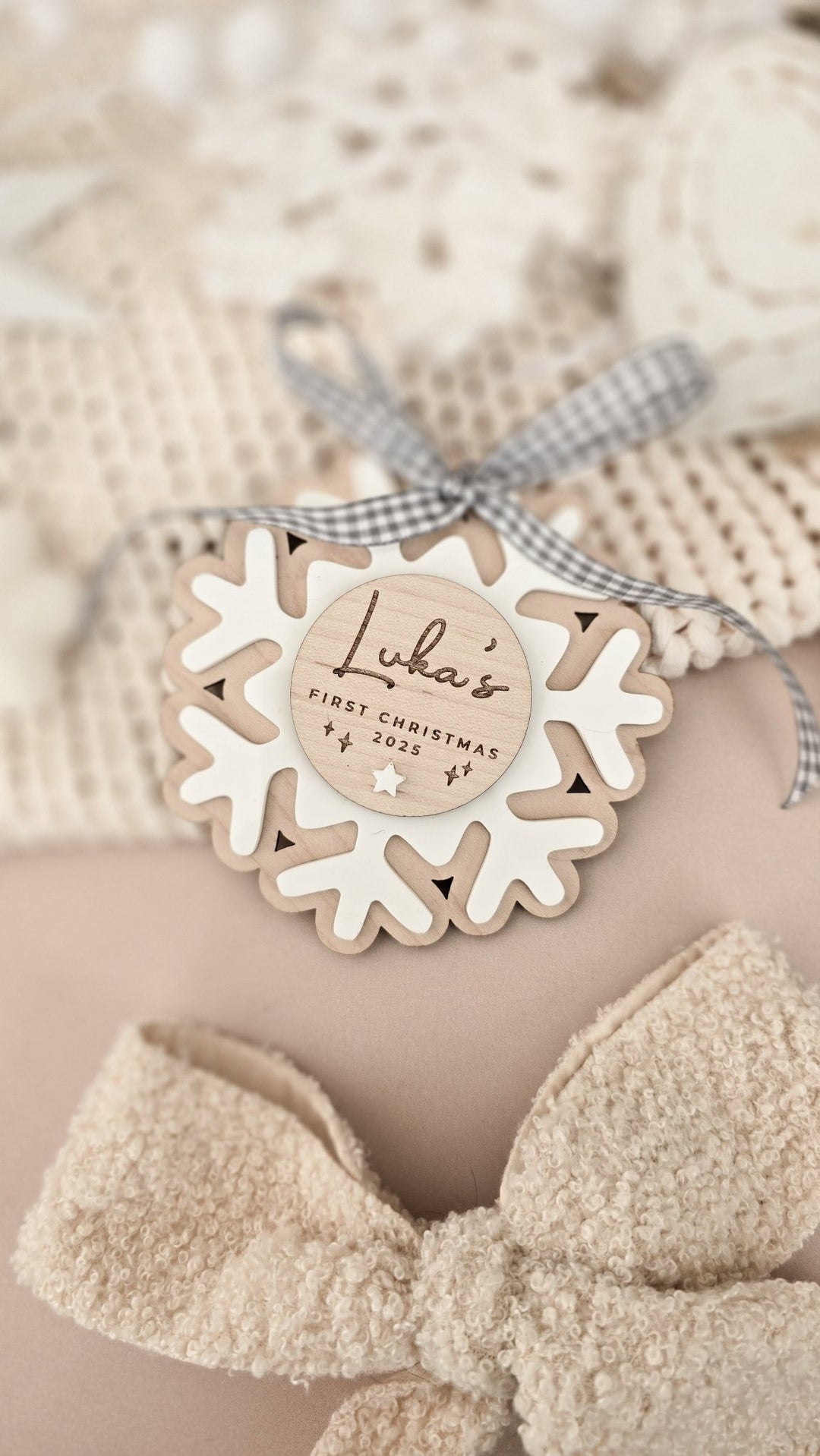 Baby's First Christmas Snowflake Decoration - Circle Plaque - TilleyTree