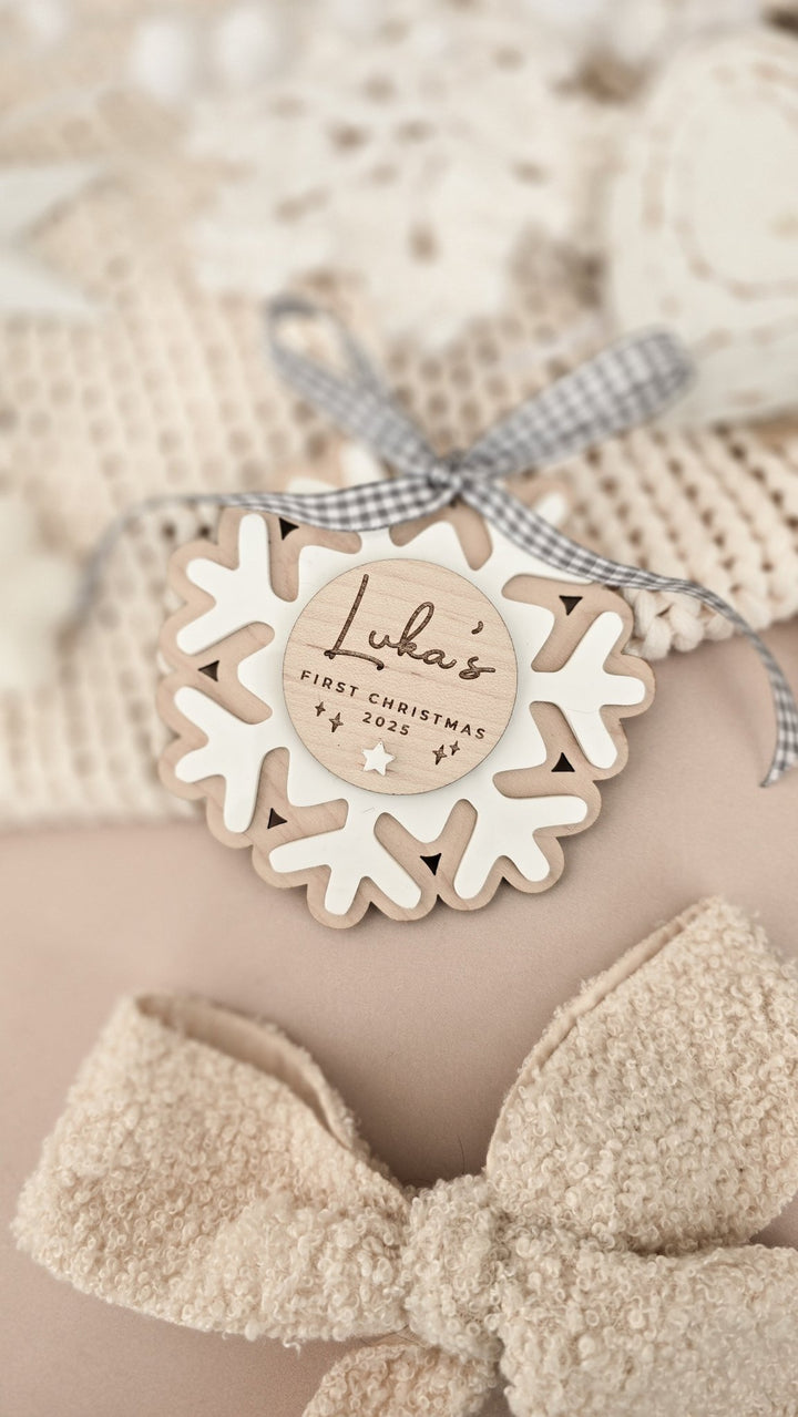 Baby's First Christmas Snowflake Decoration - Circle Plaque - TilleyTree