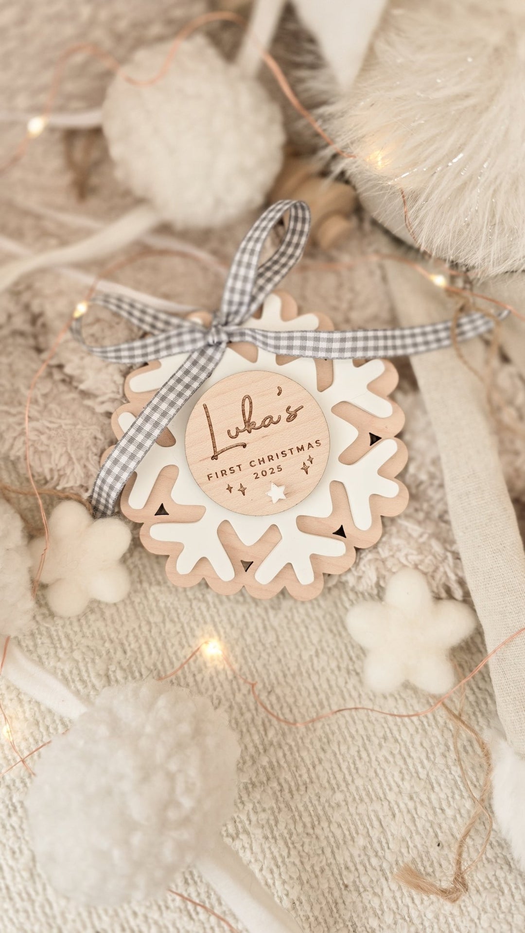 Baby's First Christmas Snowflake Decoration - Circle Plaque - TilleyTree