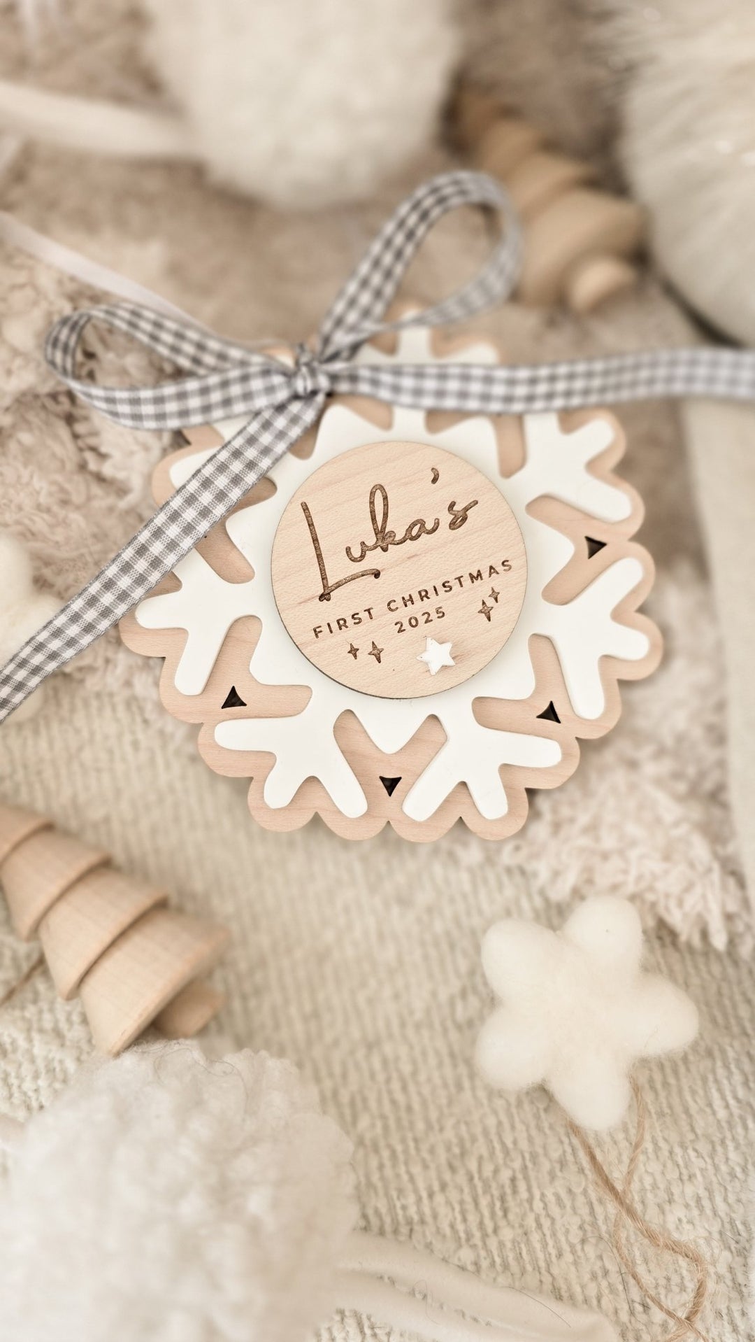 Baby's First Christmas Snowflake Decoration - Circle Plaque - TilleyTree