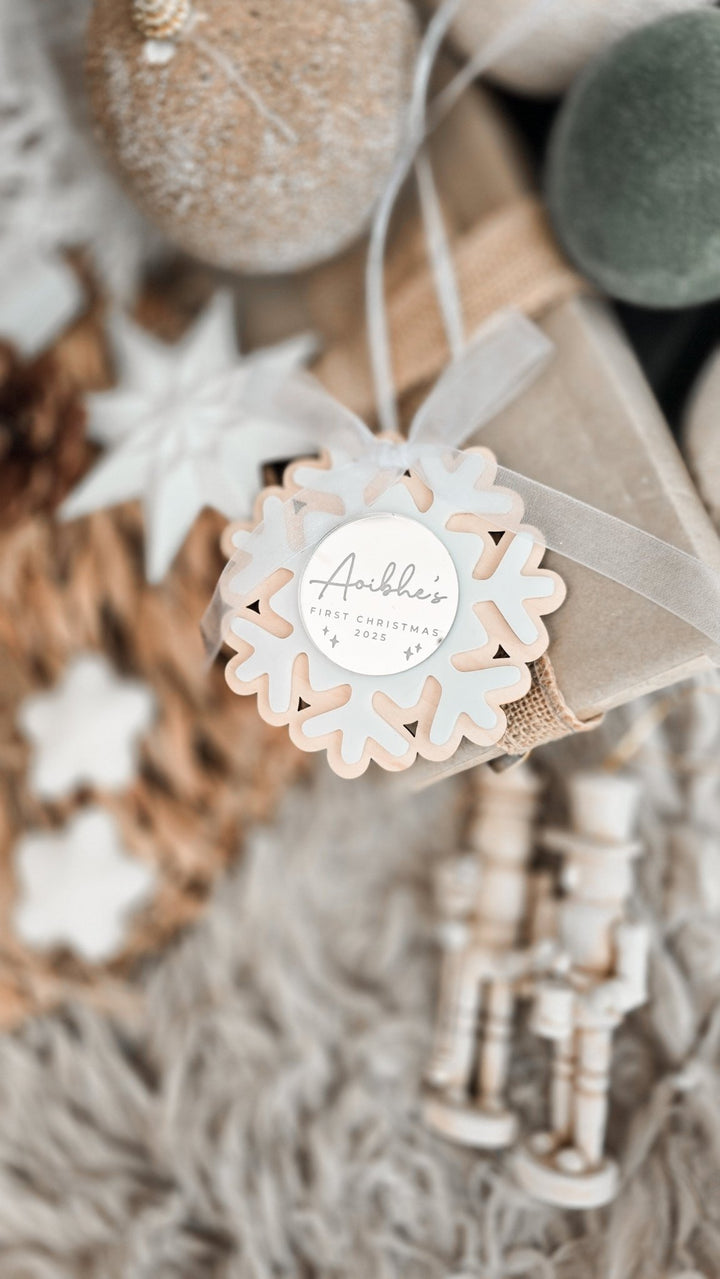 Baby's First Christmas Snowflake Decoration - Circle Plaque - TilleyTree