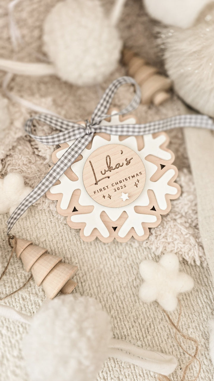Baby's First Christmas Snowflake Decoration - Circle Plaque - TilleyTree