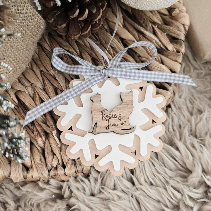 Personalised Cat Snowflake Decoration | Pet Memorial or Kitten’s First Christmas Ornament - TilleyTree