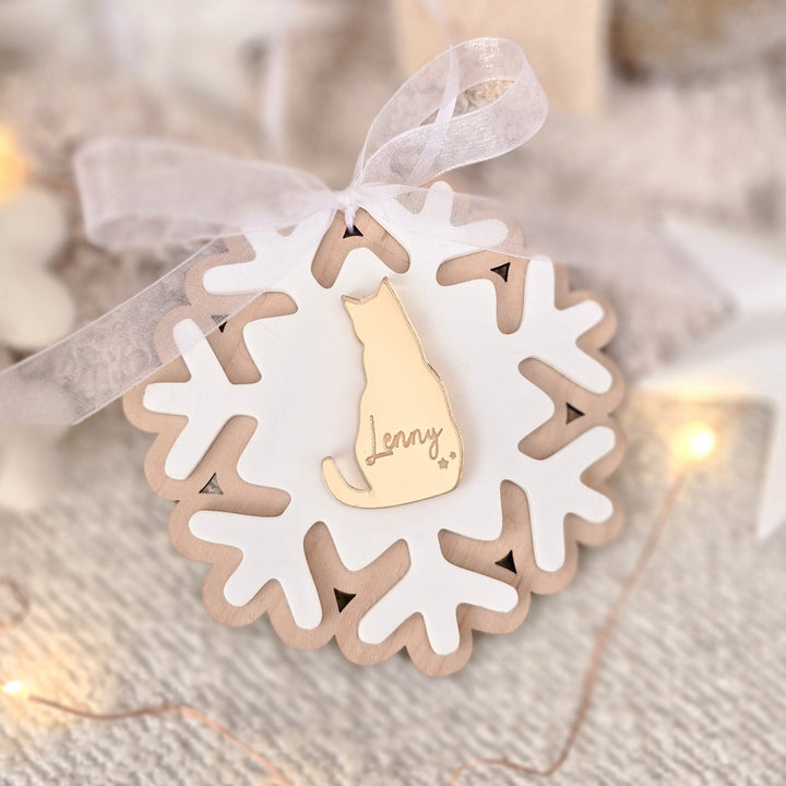 Personalised Cat Snowflake Decoration | Pet Memorial or Kitten’s First Christmas Ornament - TilleyTree