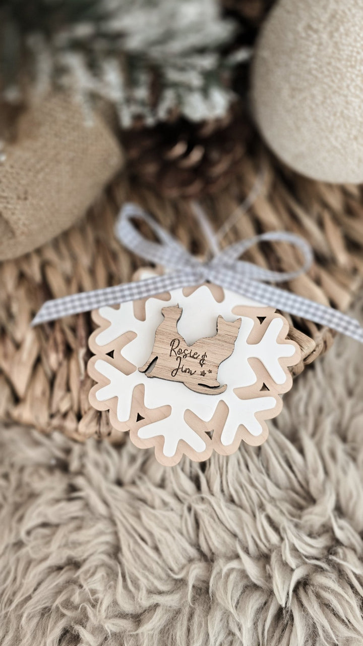 Personalised Cat Snowflake Decoration | Pet Memorial or Kitten’s First Christmas Ornament - TilleyTree