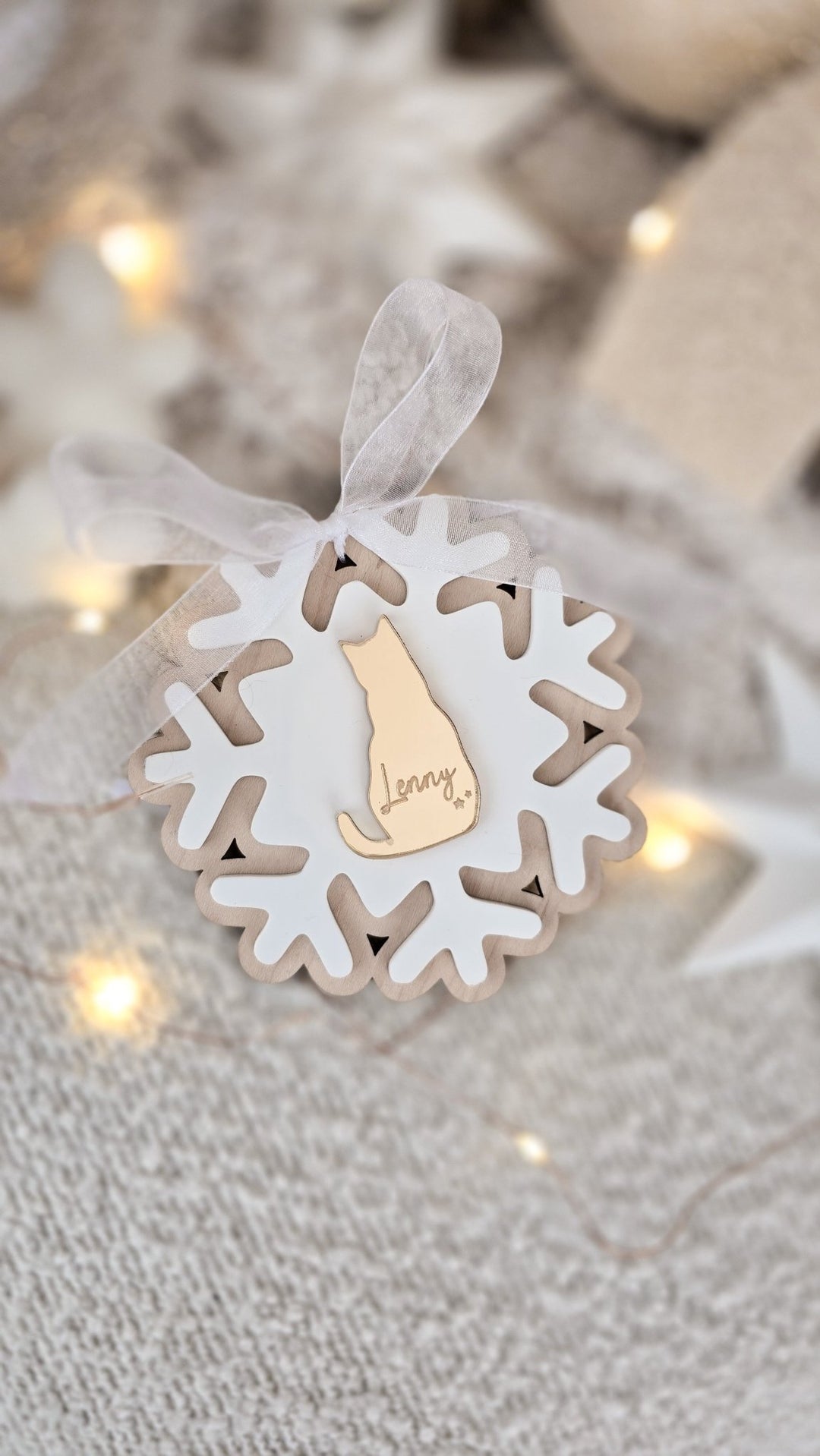 Personalised Cat Snowflake Decoration | Pet Memorial or Kitten’s First Christmas Ornament - TilleyTree
