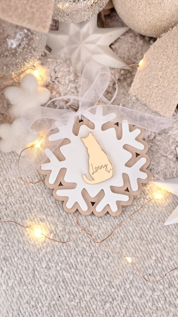 Personalised Cat Snowflake Decoration | Pet Memorial or Kitten’s First Christmas Ornament - TilleyTree