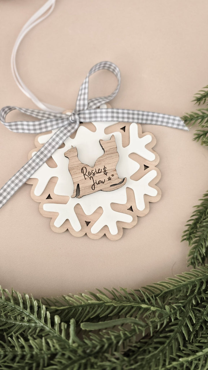 Personalised Cat Snowflake Decoration | Pet Memorial or Kitten’s First Christmas Ornament - TilleyTree
