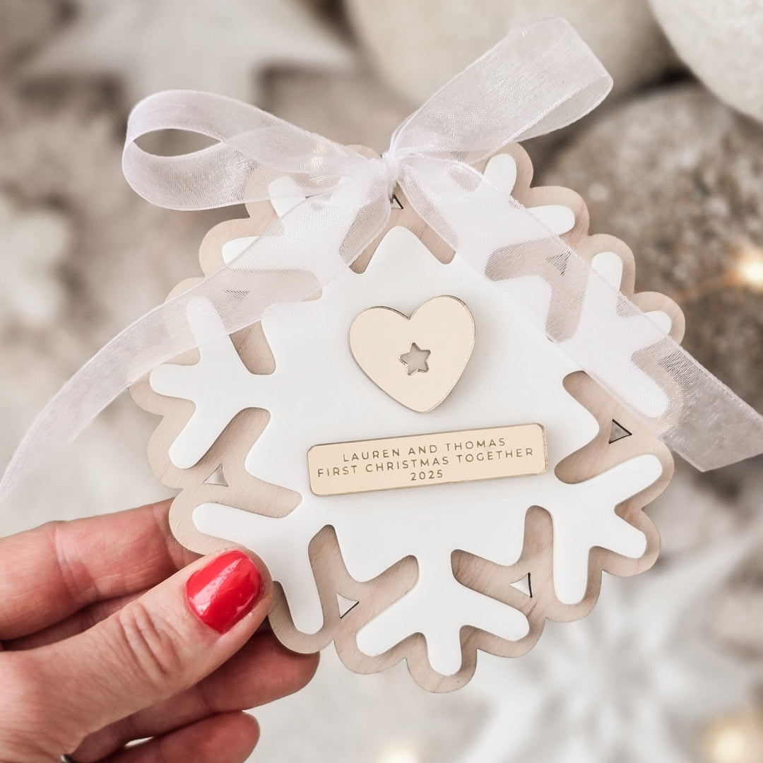 Personalised Couple’s First Christmas Snowflake - TilleyTree