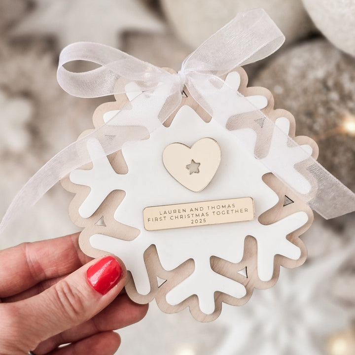 Personalised Couple’s First Christmas Snowflake - TilleyTree