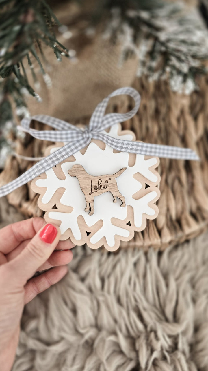 Personalised Dog Snowflake Decoration | Pet Memorial or Puppy’s First Christmas Ornament - TilleyTree