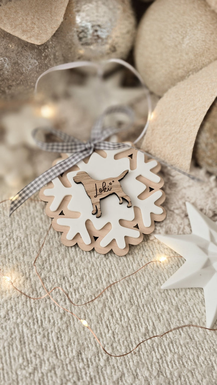 Personalised Dog Snowflake Decoration | Pet Memorial or Puppy’s First Christmas Ornament - TilleyTree
