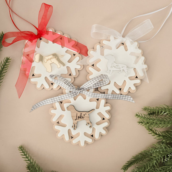 Personalised Dog Snowflake Decoration | Pet Memorial or Puppy’s First Christmas Ornament - TilleyTree