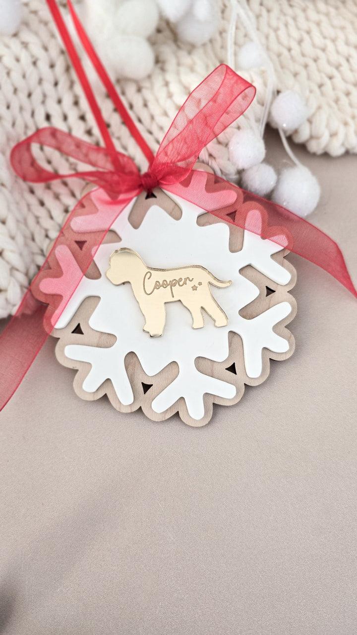 Personalised Dog Snowflake Decoration | Pet Memorial or Puppy’s First Christmas Ornament - TilleyTree