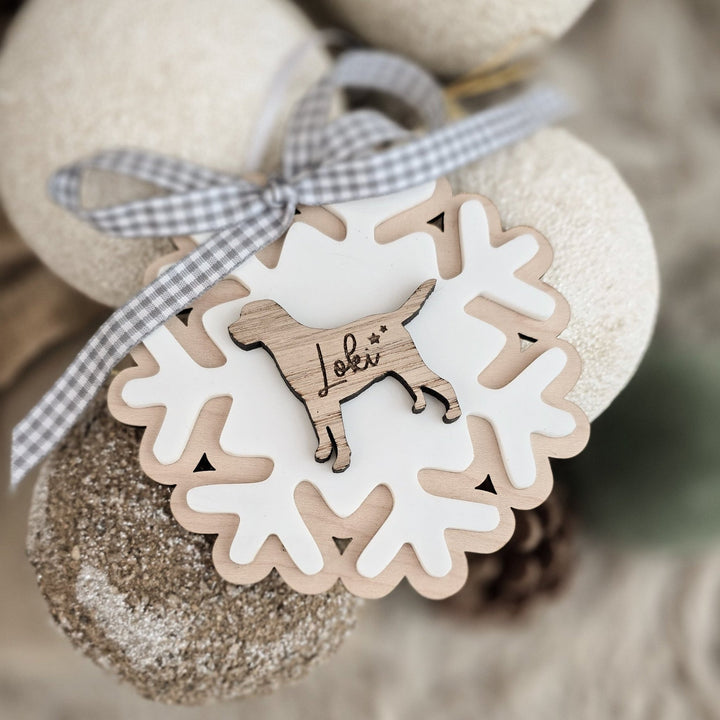 Personalised Dog Snowflake Decoration | Pet Memorial or Puppy’s First Christmas Ornament - TilleyTree