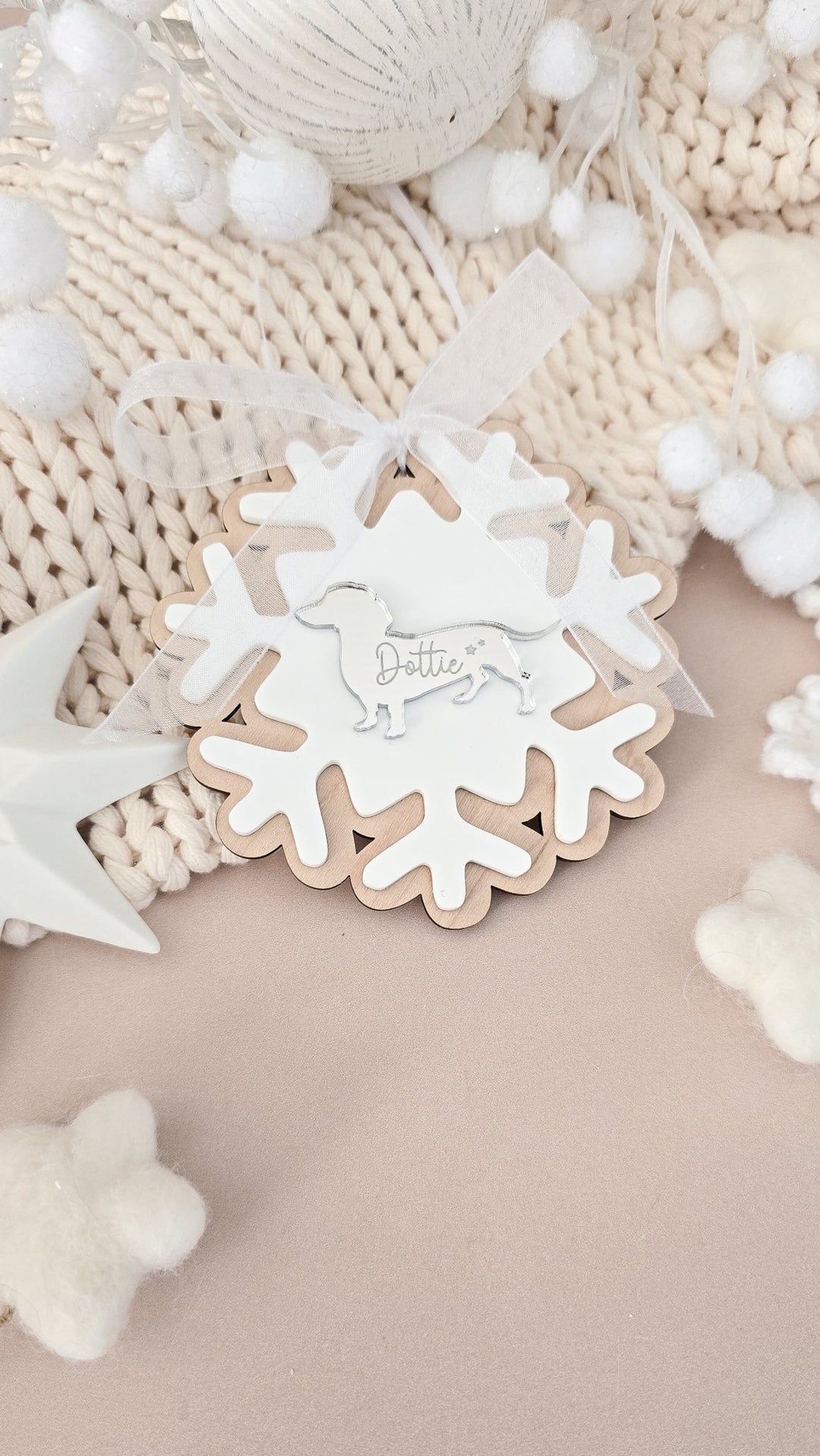 Personalised Dog Snowflake Decoration | Pet Memorial or Puppy’s First Christmas Ornament - TilleyTree