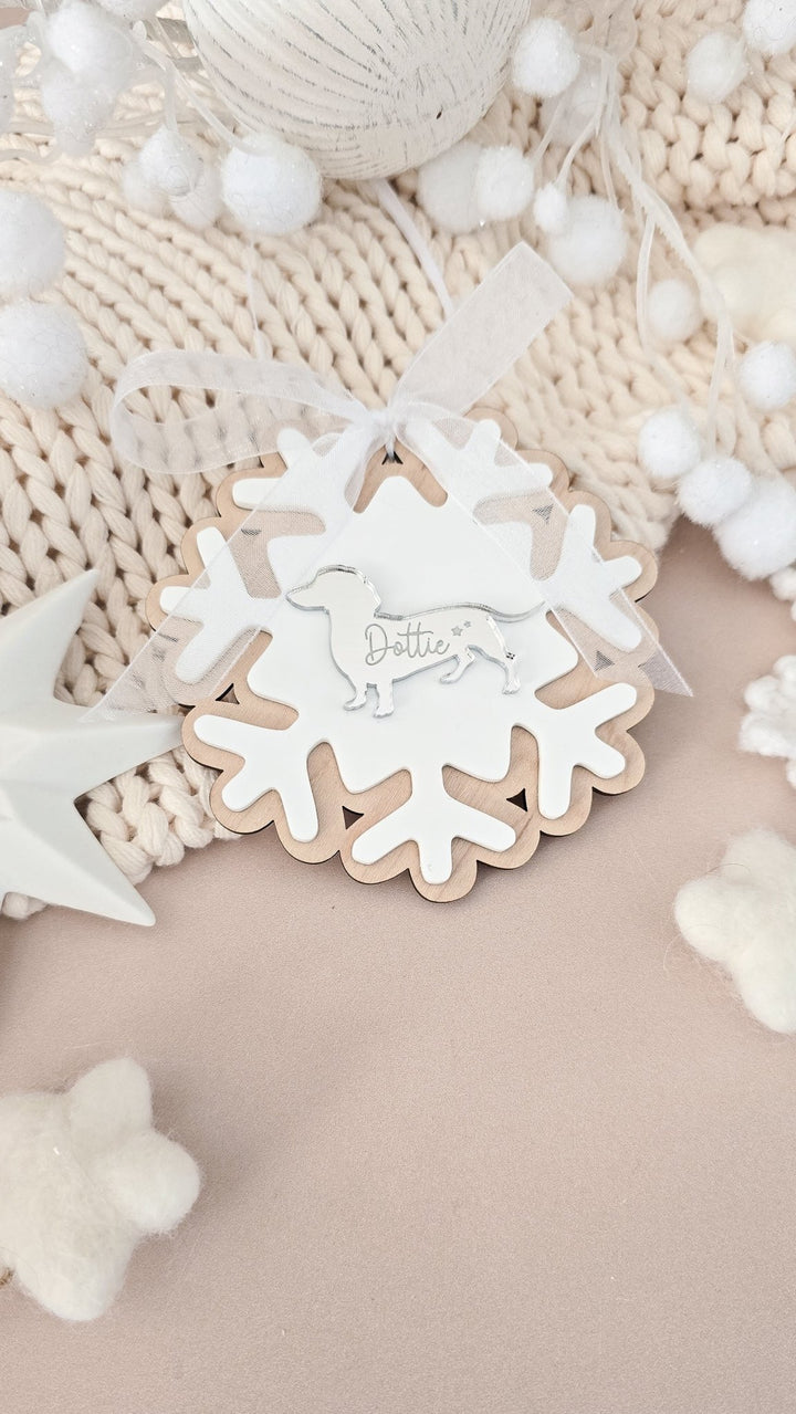 Personalised Dog Snowflake Decoration | Pet Memorial or Puppy’s First Christmas Ornament - TilleyTree