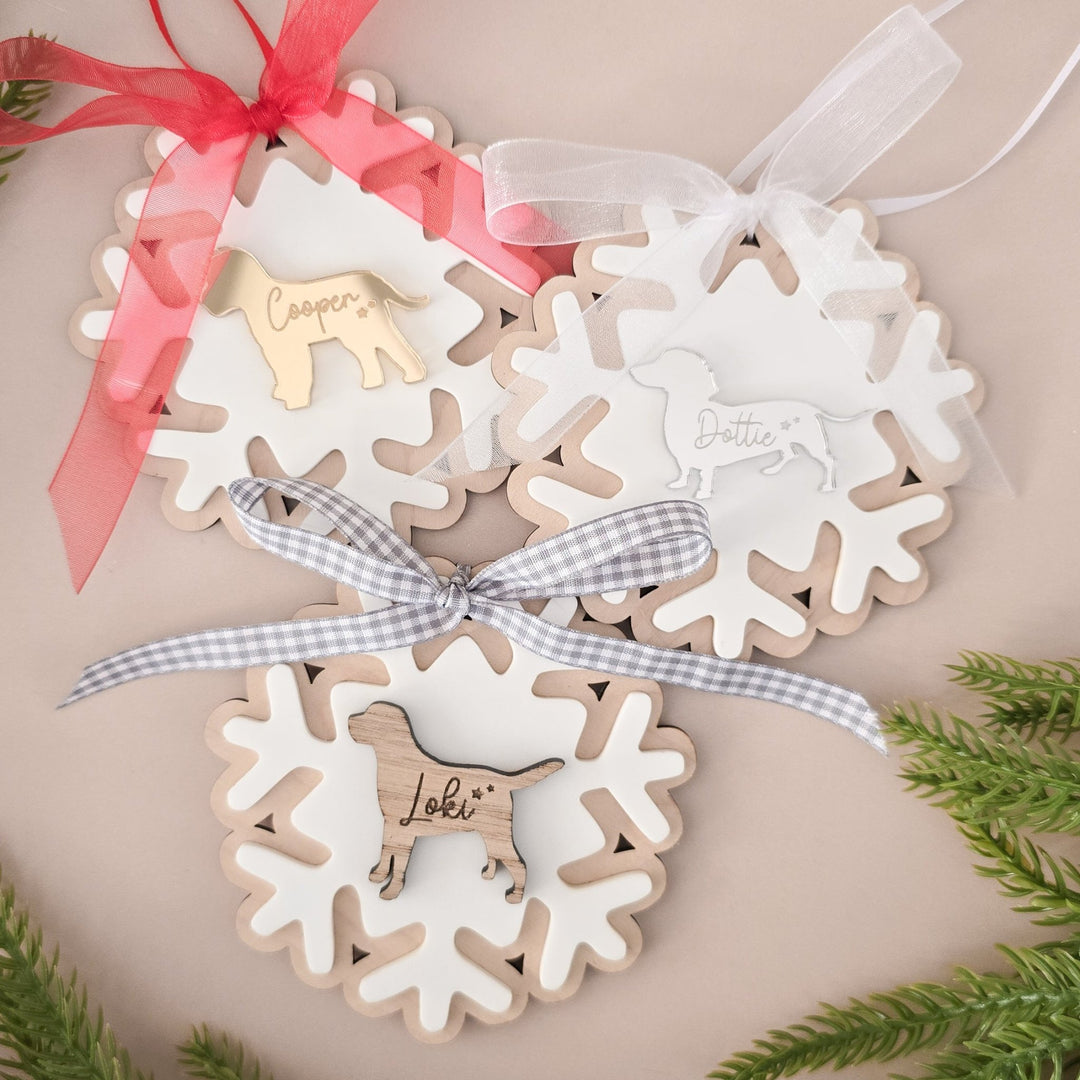Personalised Dog Snowflake Decoration | Pet Memorial or Puppy’s First Christmas Ornament - TilleyTree