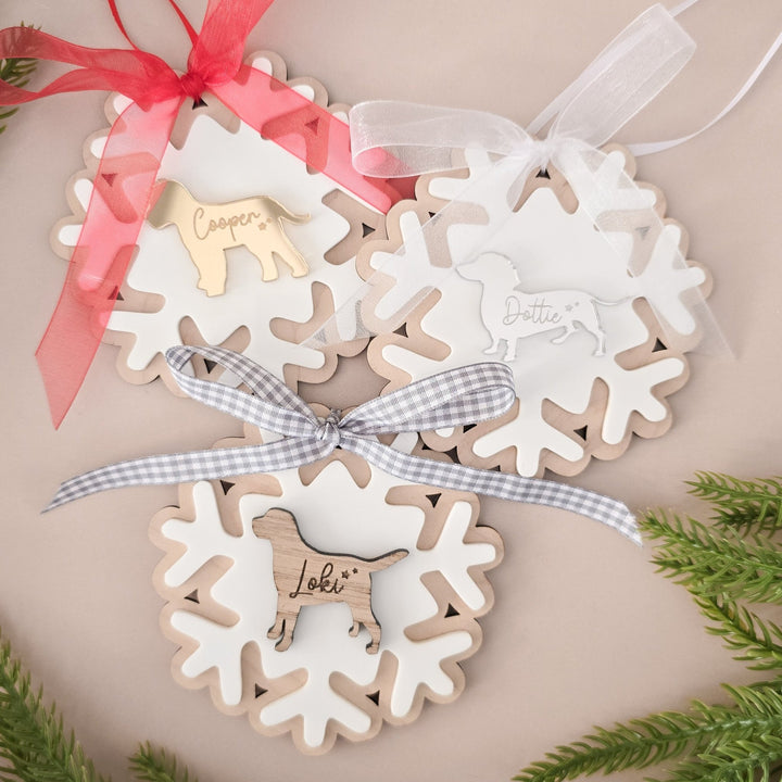 Personalised Dog Snowflake Decoration | Pet Memorial or Puppy’s First Christmas Ornament - TilleyTree