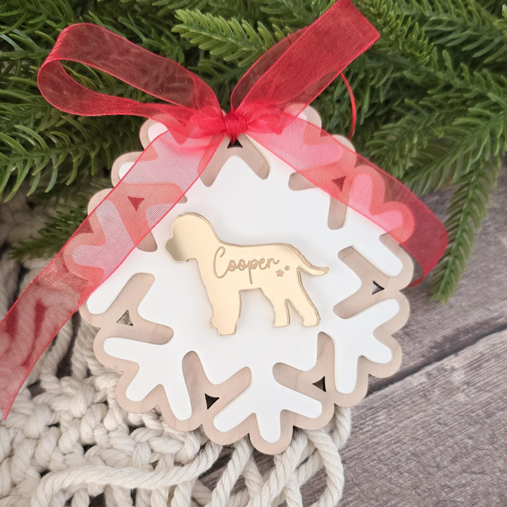 Personalised Dog Snowflake Decoration | Pet Memorial or Puppy’s First Christmas Ornament - TilleyTree