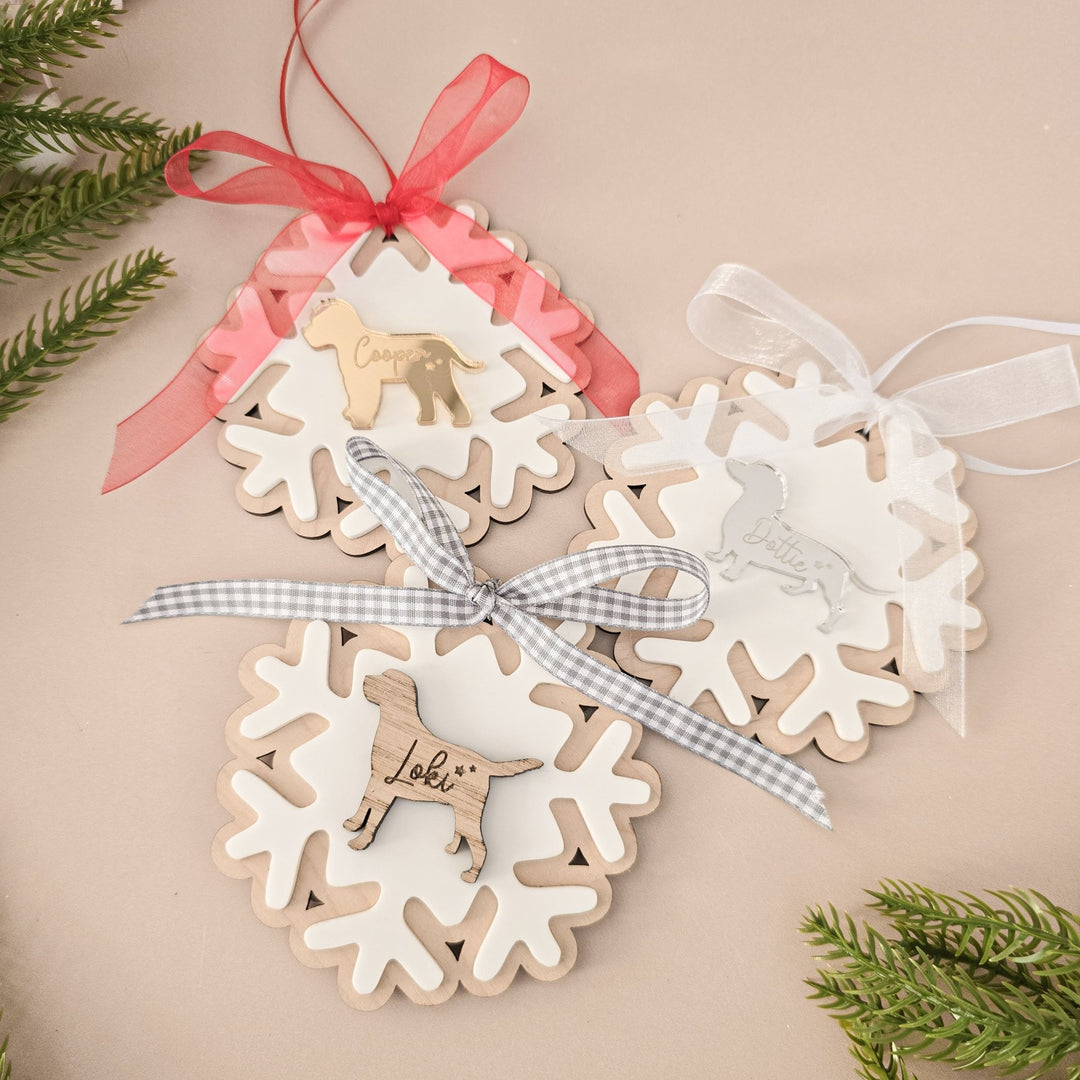 Personalised Dog Snowflake Decoration | Pet Memorial or Puppy’s First Christmas Ornament - TilleyTree