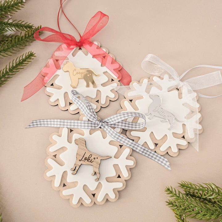 Personalised Dog Snowflake Decoration | Pet Memorial or Puppy’s First Christmas Ornament - TilleyTree