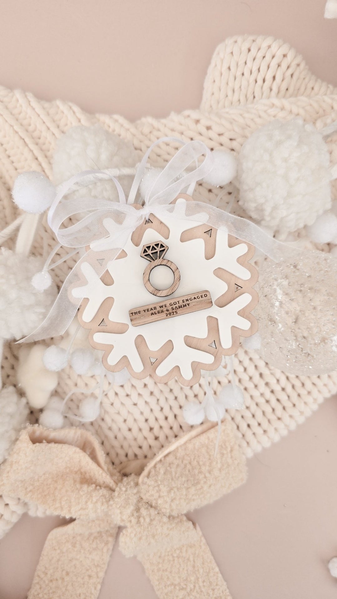 Personalised First Christmas Engaged Snowflake Decoration - TilleyTree