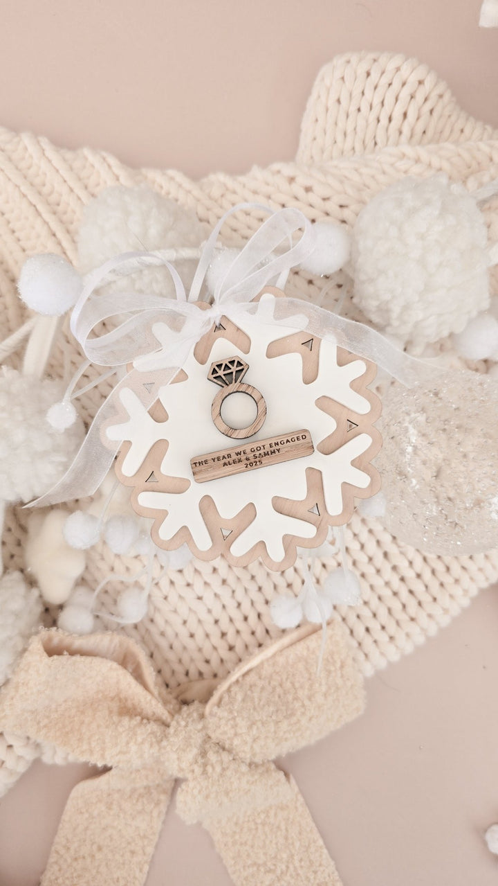 Personalised First Christmas Engaged Snowflake Decoration - TilleyTree