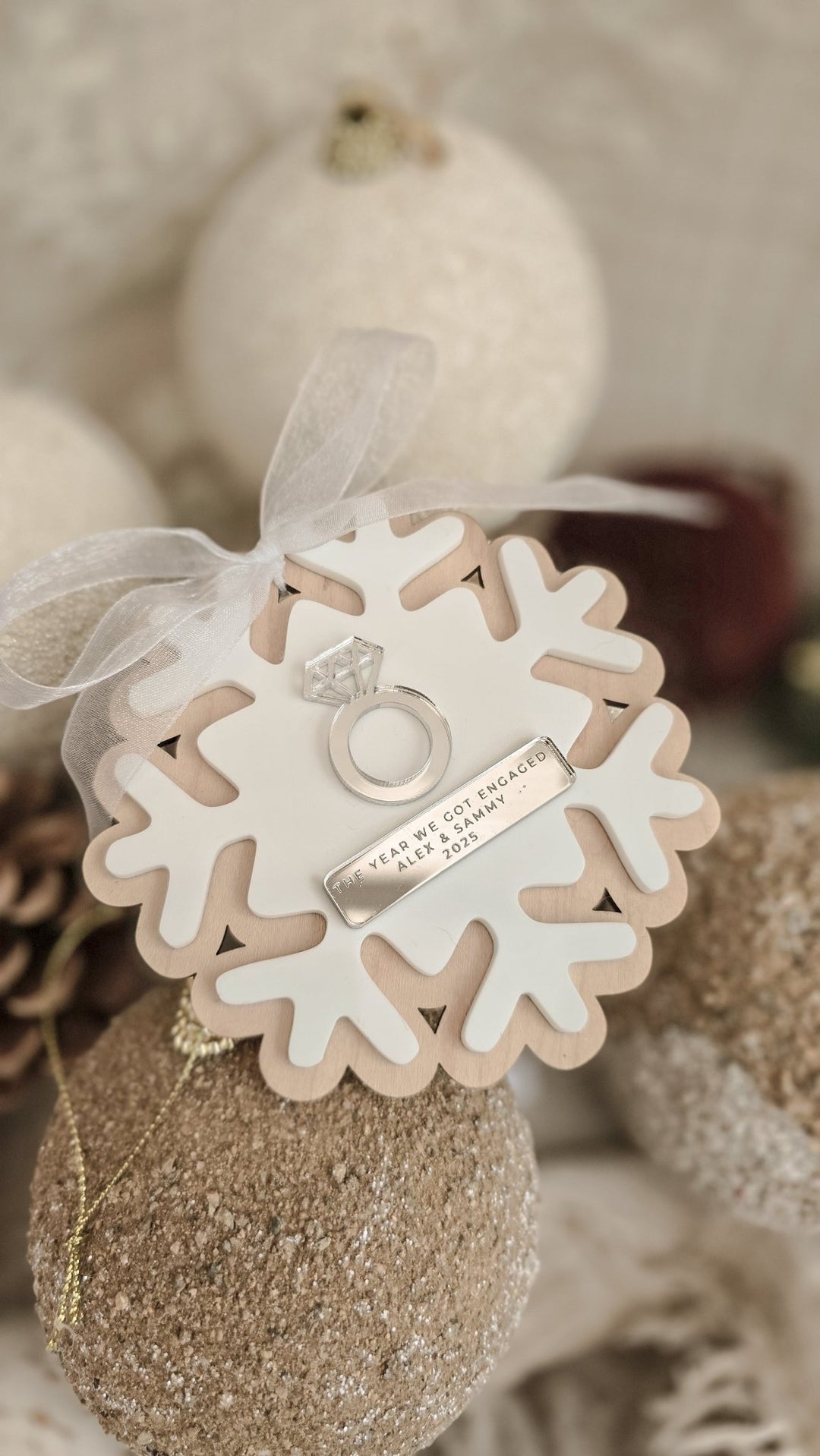 Personalised First Christmas Engaged Snowflake Decoration - TilleyTree