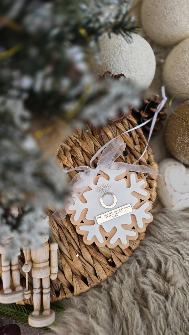 Personalised First Christmas Engaged Snowflake Decoration - TilleyTree