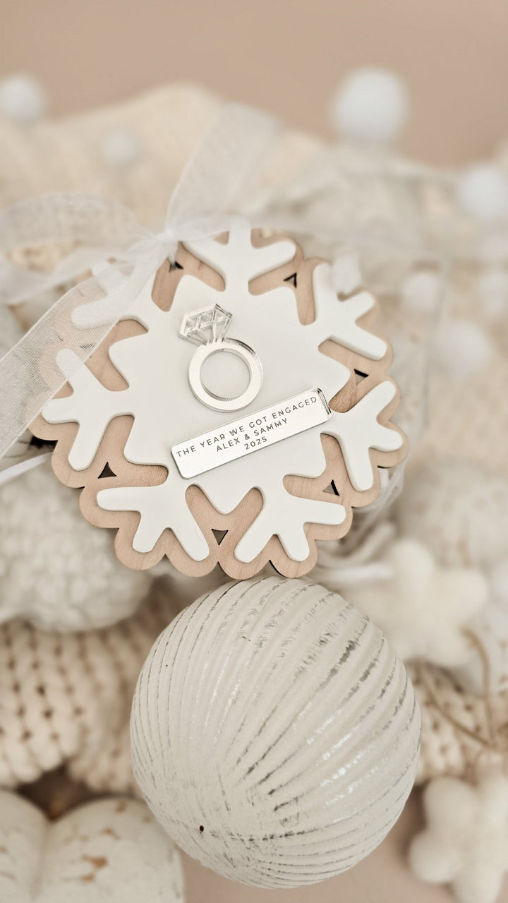 Personalised First Christmas Engaged Snowflake Decoration - TilleyTree