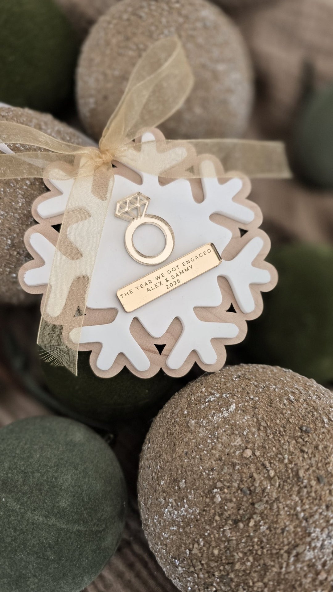 Personalised First Christmas Engaged Snowflake Decoration - TilleyTree