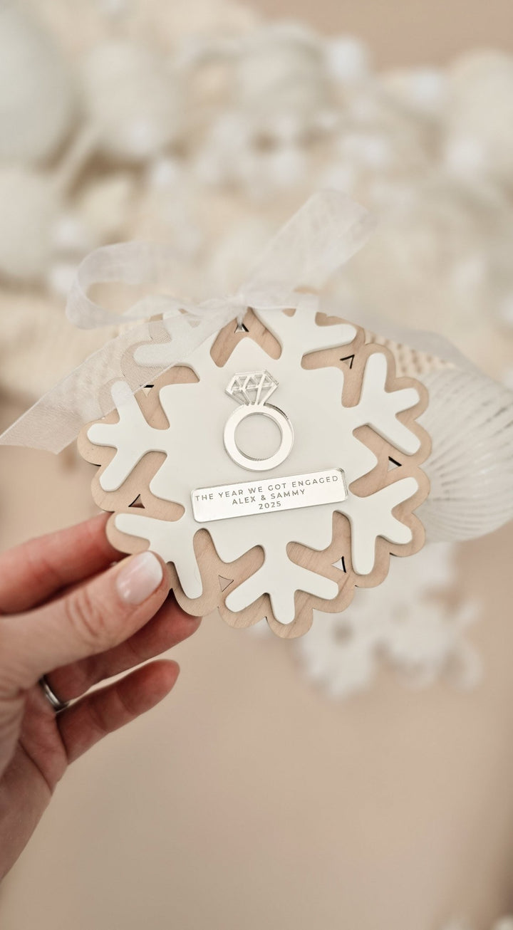 Personalised First Christmas Engaged Snowflake Decoration - TilleyTree