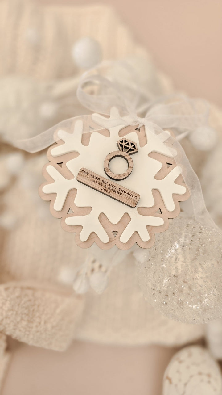 Personalised First Christmas Engaged Snowflake Decoration - TilleyTree