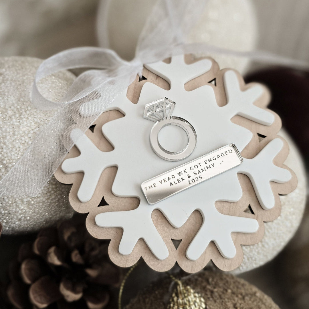 Personalised First Christmas Engaged Snowflake Decoration - TilleyTree