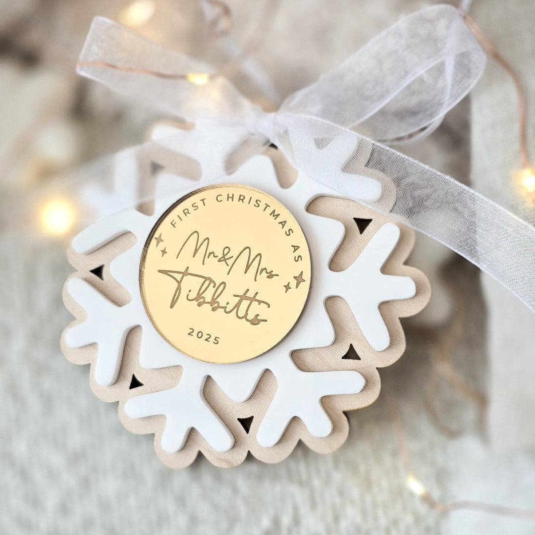 Personalised First Christmas Married Snowflake Decoration - TilleyTree