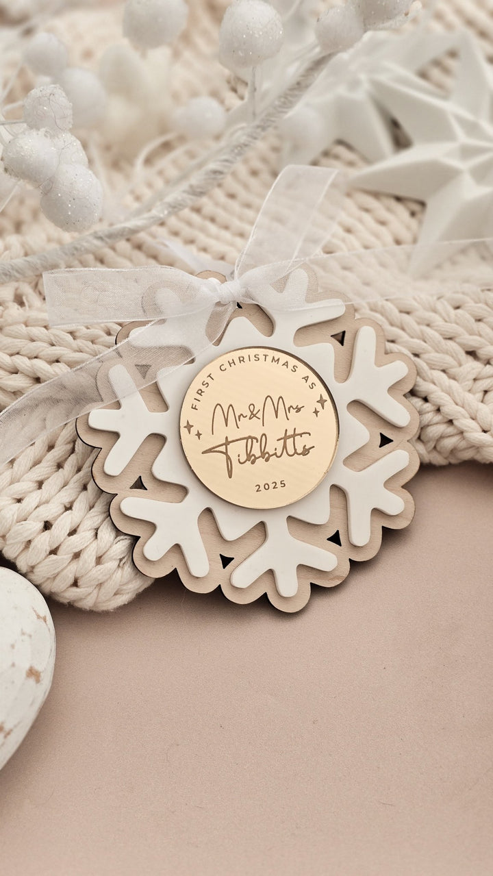 Personalised First Christmas Married Snowflake Decoration - TilleyTree
