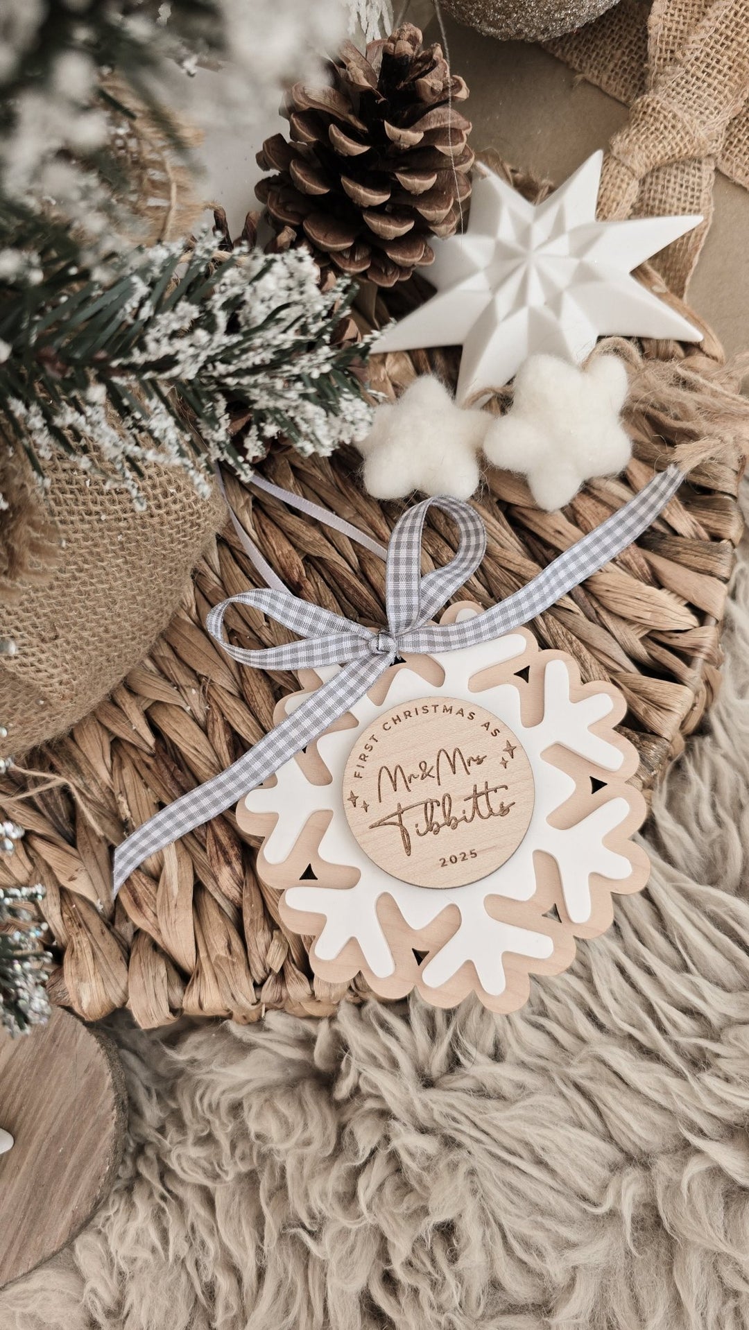 Personalised First Christmas Married Snowflake Decoration - TilleyTree