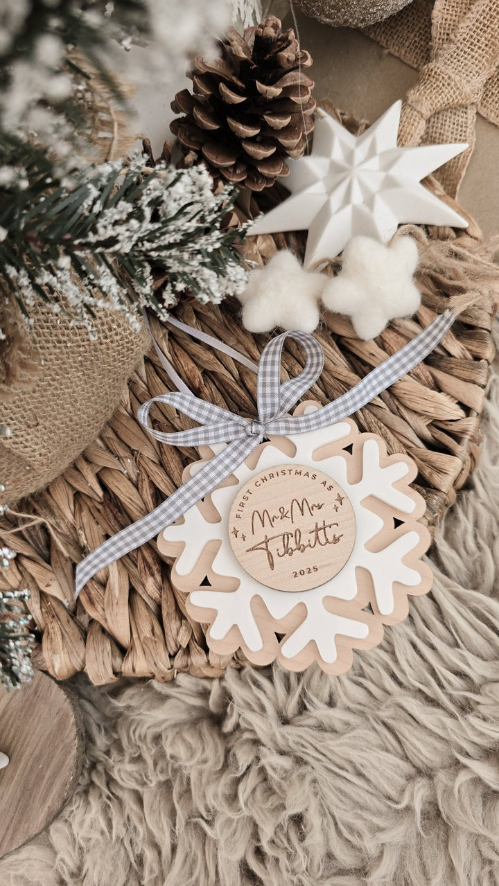 Personalised First Christmas Married Snowflake Decoration - TilleyTree