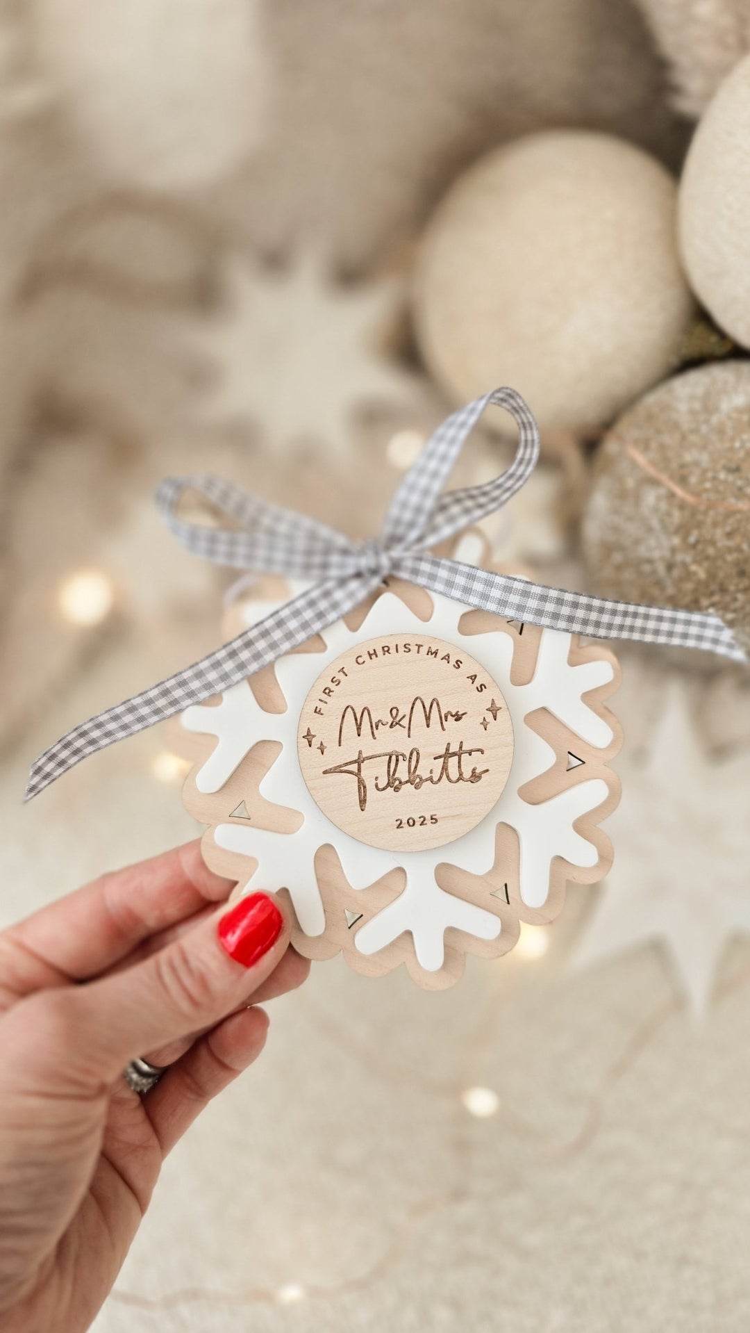 Personalised First Christmas Married Snowflake Decoration - TilleyTree