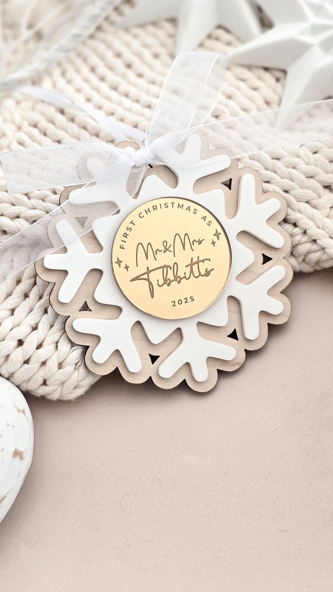 Personalised First Christmas Married Snowflake Decoration - TilleyTree