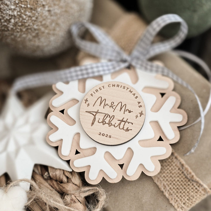 Personalised First Christmas Married Snowflake Decoration - TilleyTree