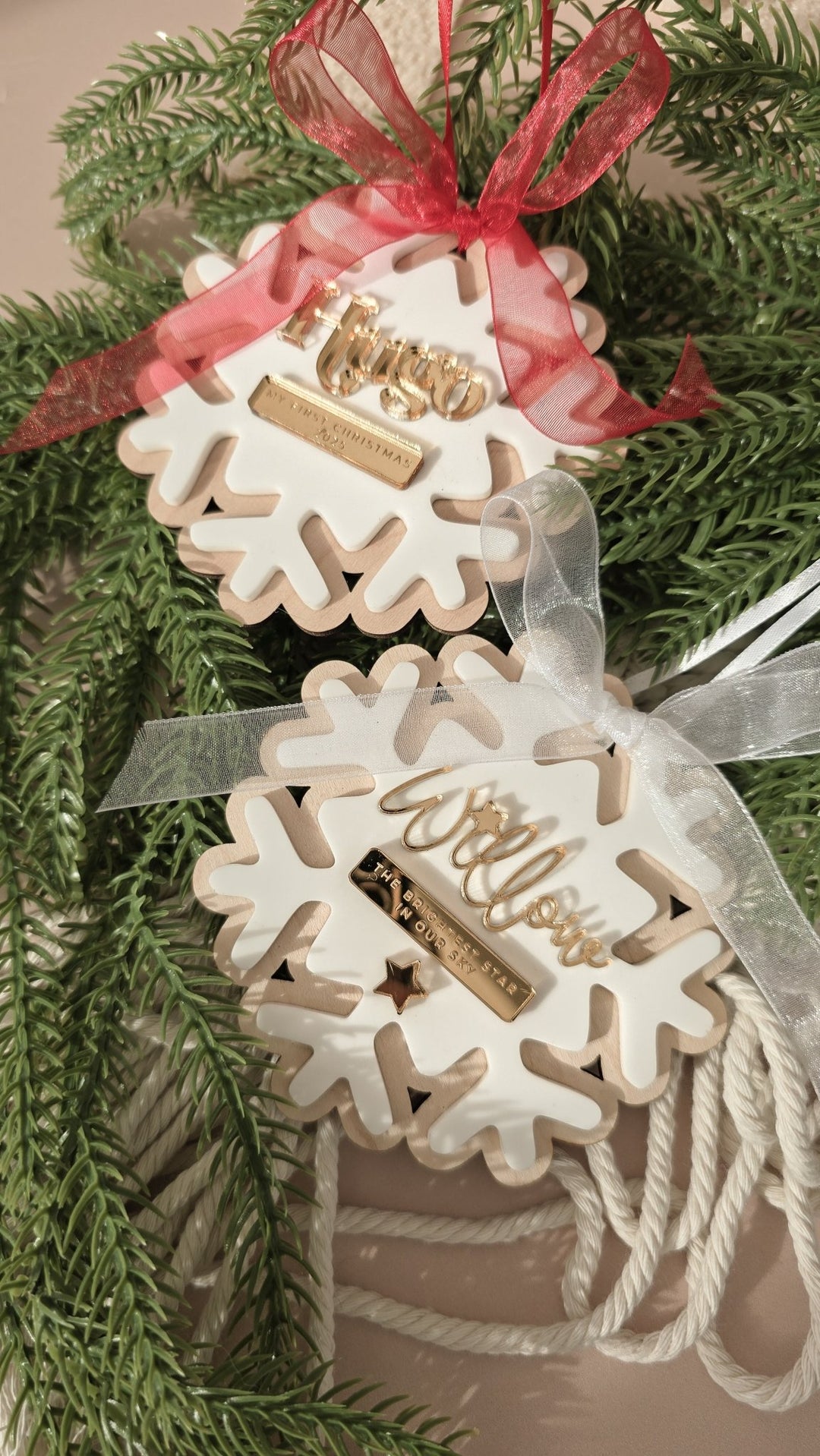 Personalised First Christmas Snowflake Decoration - TilleyTree