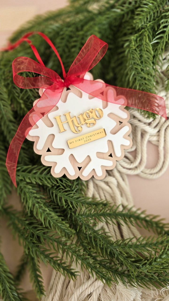 Personalised First Christmas Snowflake Decoration - TilleyTree