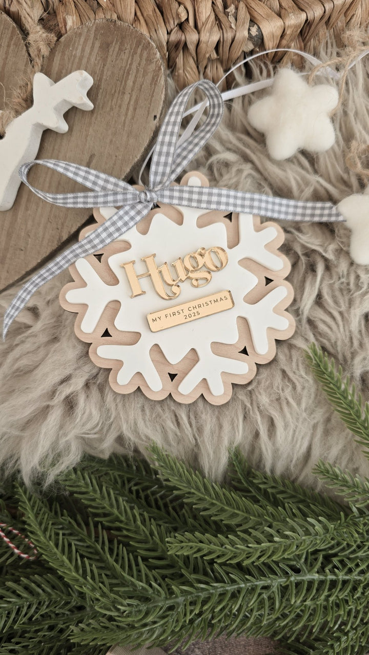 Personalised First Christmas Snowflake Decoration - TilleyTree
