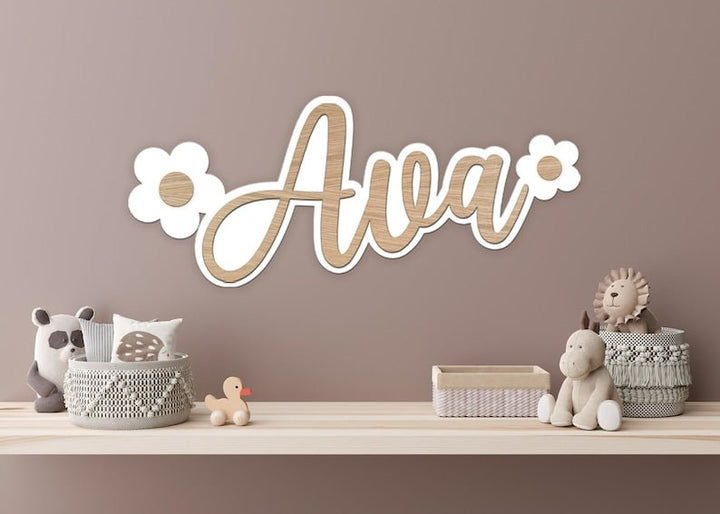 Personalised Floral 3D Layered Wall Art Name Sign - TilleyTree
