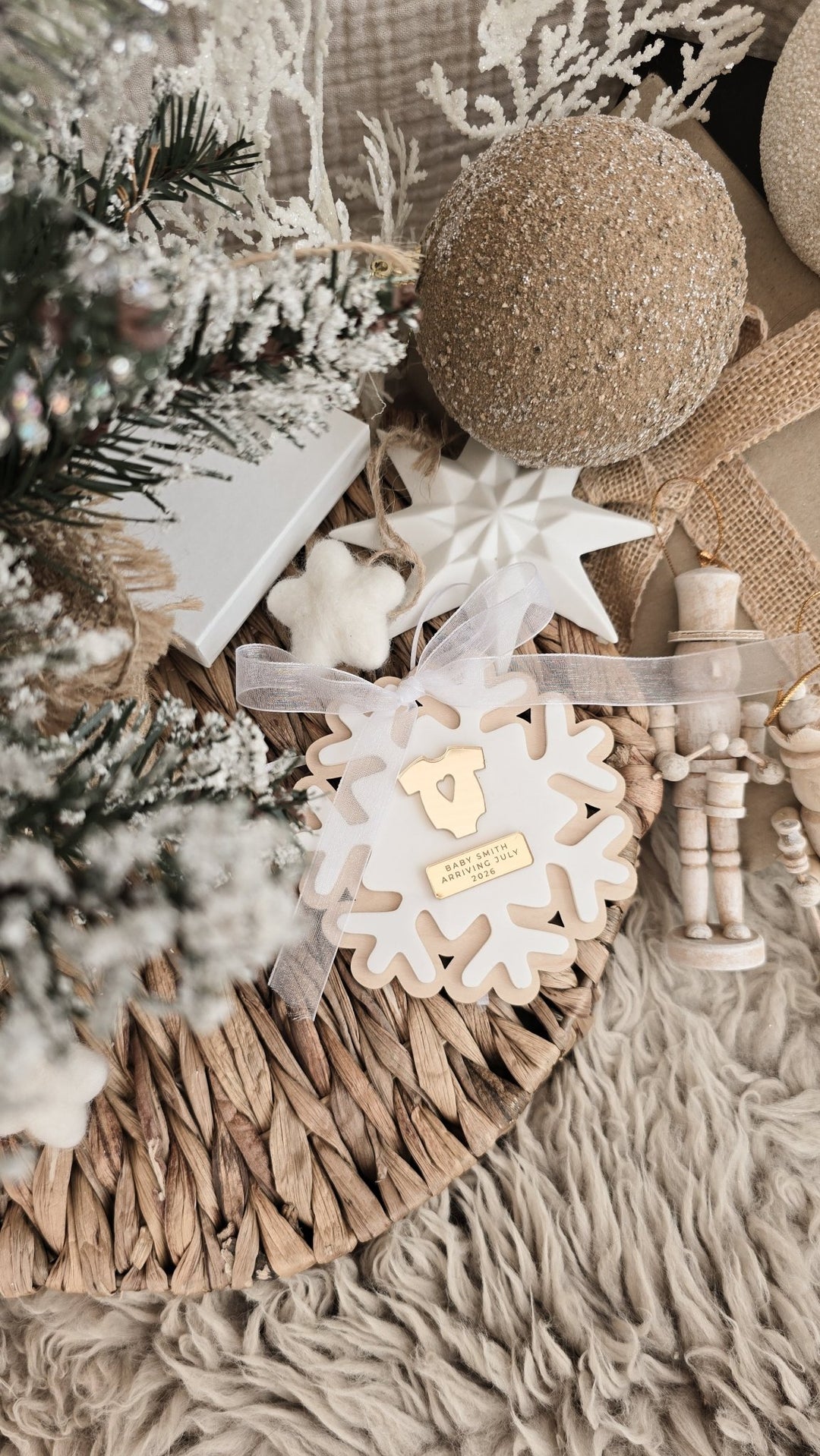 Personalised Pregnancy Announcement Snowflake | Christmas Baby Reveal Decoration - TilleyTree