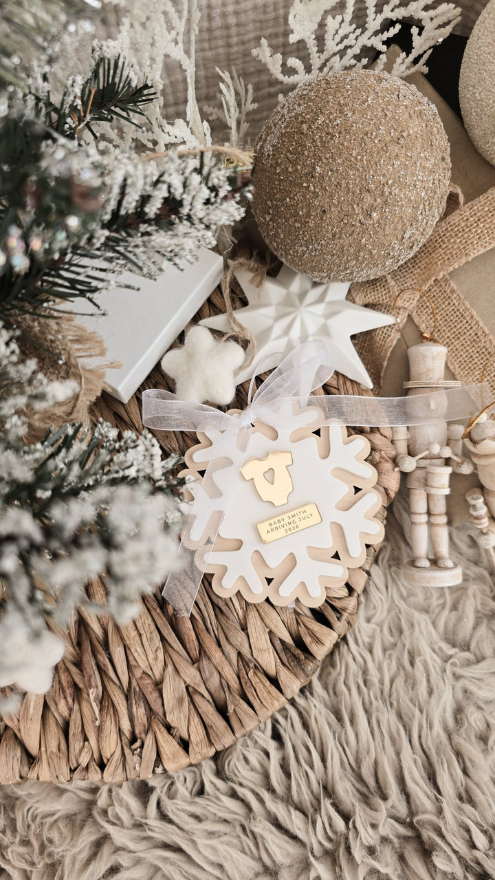 Personalised Pregnancy Announcement Snowflake | Christmas Baby Reveal Decoration - TilleyTree