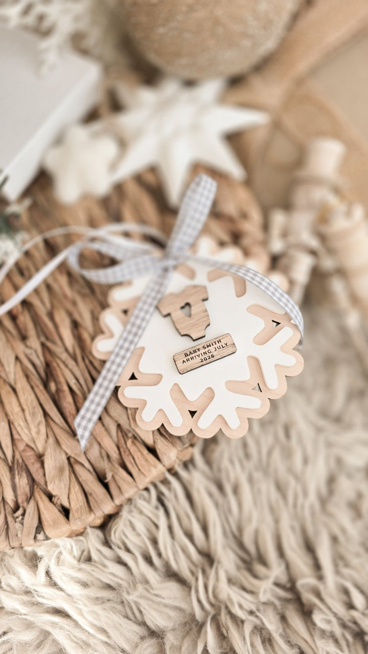 Personalised Pregnancy Announcement Snowflake | Christmas Baby Reveal Decoration - TilleyTree