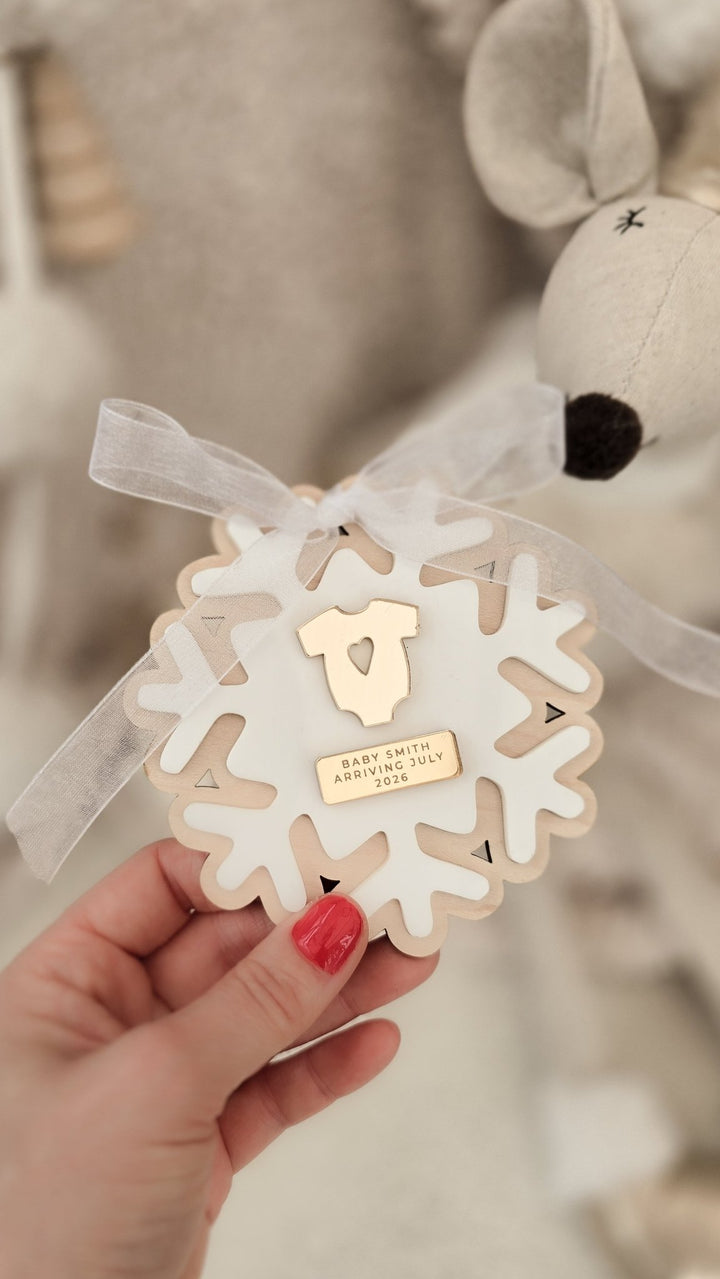 Personalised Pregnancy Announcement Snowflake | Christmas Baby Reveal Decoration - TilleyTree